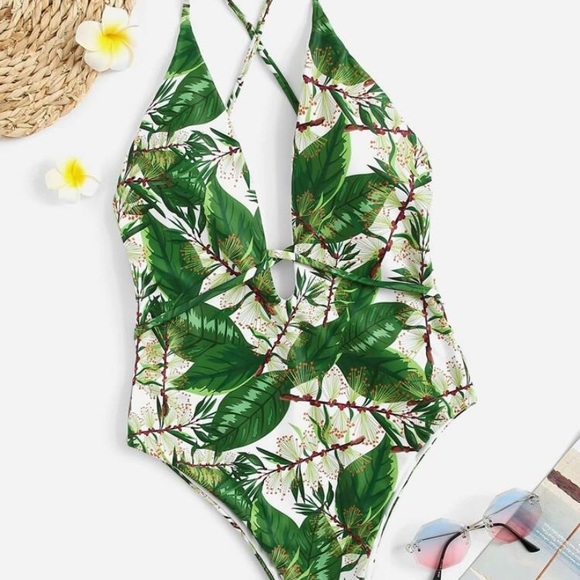🛑SOLD🛑Tropical Criss Cross Backless One Piece Swimsuit - Picture 6 of 7